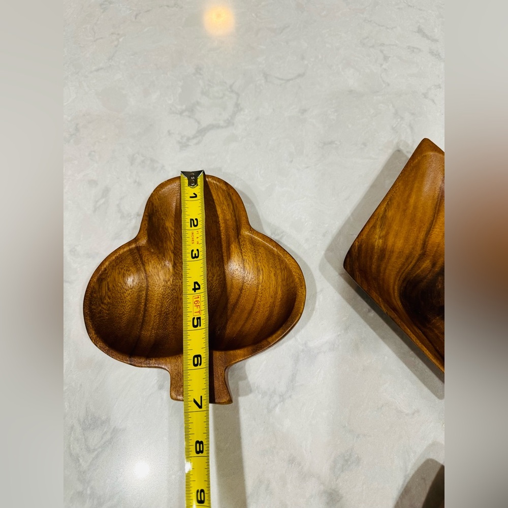 set of 4 vintage monkey pod wood bowls shaped like the suits of a deck of cards - Picture 9 of 10